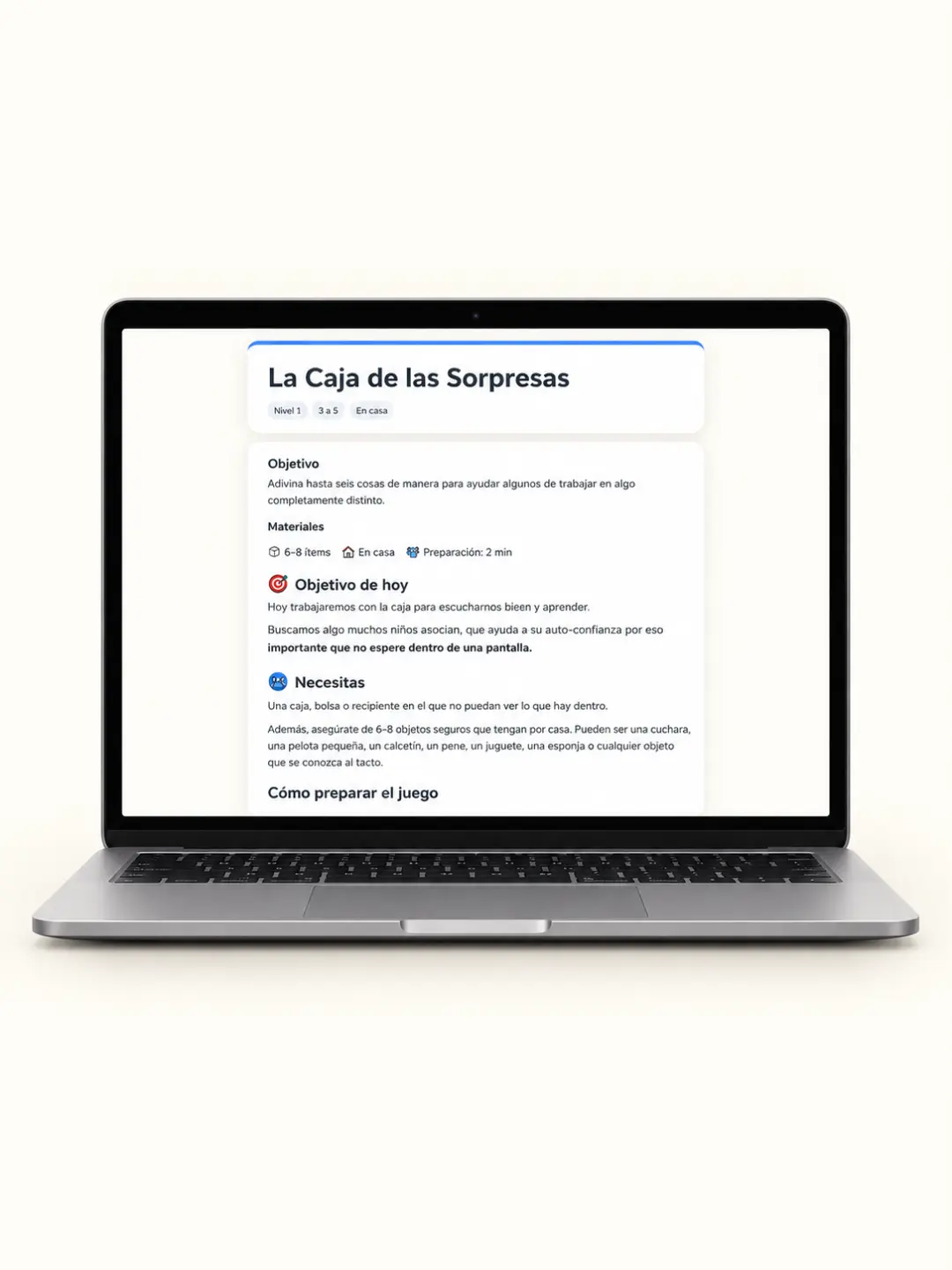 Actividad del día — La Caja de las Sorpresas, con objetivo, materiales y preparación