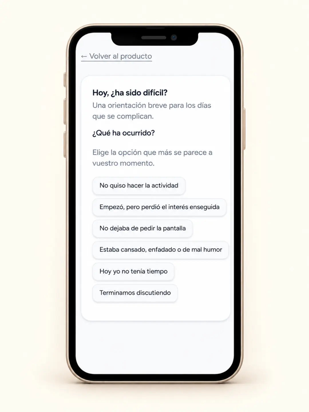 Herramienta Hoy, ¿ha sido difícil? — elige qué ha ocurrido hoy